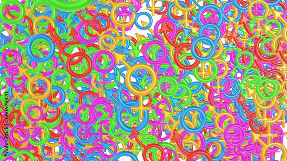 Background from lots of symbols of gender. Seamless cyclic animated 4K