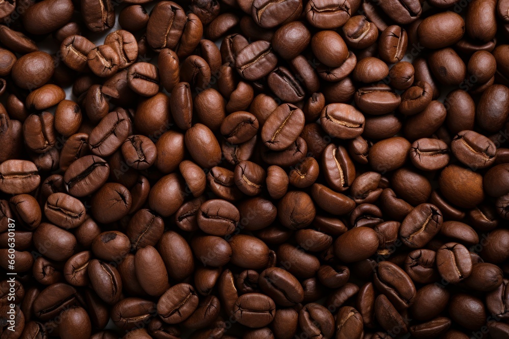 Fototapeta premium Glossy Brown coffee beans. Seed cafe texture. Generate Ai