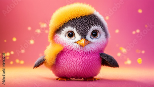 Cute cartoon penguin on a color background