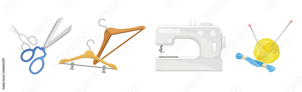 Different Sewing Tools and Equipment for Dressmaking Vector Set