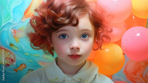  a painting of a little girl with red hair and blue eyes. generative ai