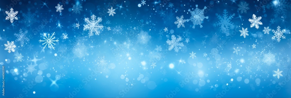 Blue Christmas Card with Snowflakes. Abstract Winter Holiday Background in Blue with Falling Snowflakes Blue Christmas Card with Snowflakes. Abstract Winter Holiday Background in Blue with Falling Snowflakes