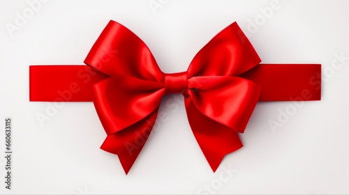 Red Christmas Ribbon Bow for Festive Decorations. Holiday Gift Wrapping and Birthday Celebration. Isolated Red Ribbon for Christmas Decoration.