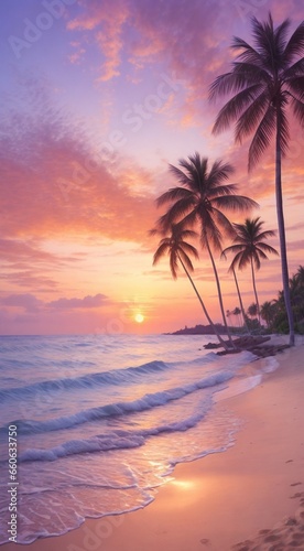 sunset on the beach  sunset over the sea  tropical sunset with trees