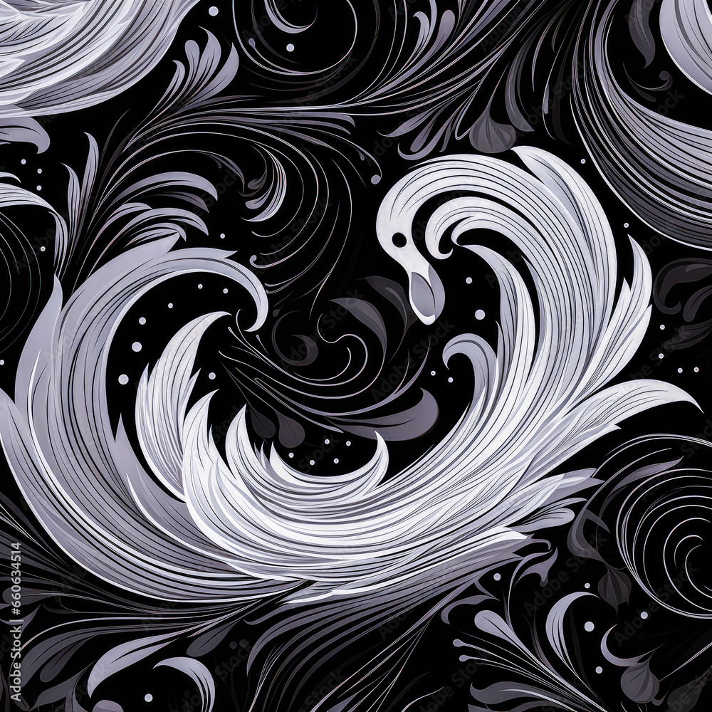 Fototapeta premium A beautiful swan in a seamless nature-inspired pattern perfect for elegant fashion illustration