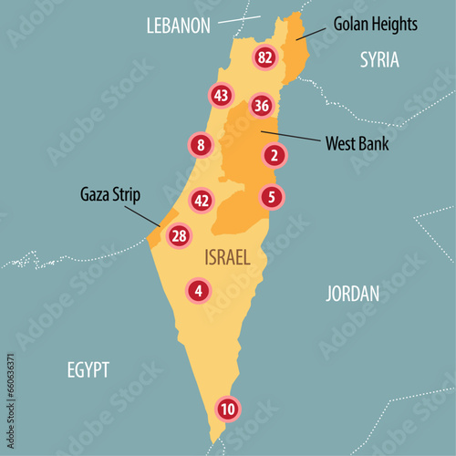 Vector map of Kibbutz number and location in Israel and West Bank