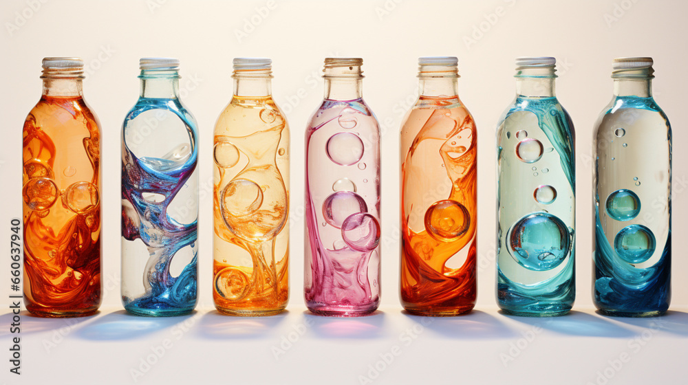 Abstract colorful soft drink bubble, splash effect Abstract colorful soft drink bubble, splash effect