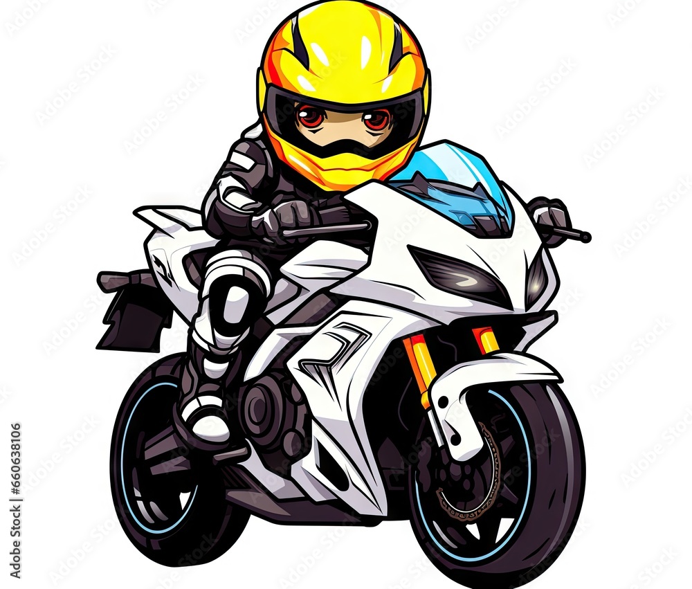 a person riding a motorcycle on a white background with a helmet on. generative ai a person riding a motorcycle on a white background with a helmet on. generative ai