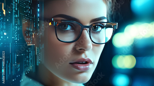 Close-up of female IT specialist writing code for network maintenance.generative ai © Krisana