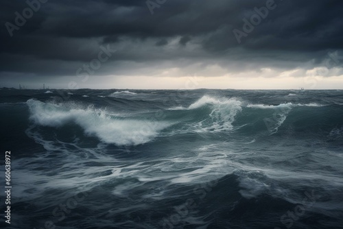 A breathtaking scene of a vast sea experiencing a powerful storm. Generative AI