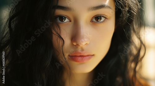 Close up portrait of young japanese woman, indoor, generative ai 