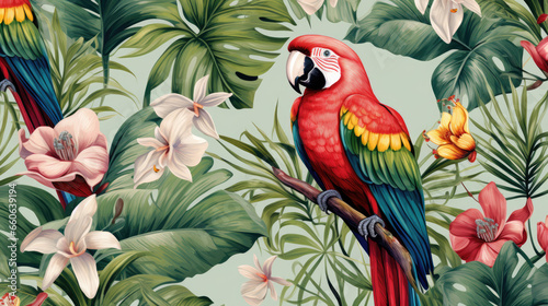 Tropical Wallpaper: Birds and Plants Background © aznur
