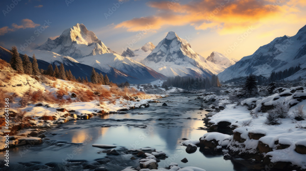 Captivating Winter Wilderness: Snowy Peaks and Icy Serenity in Nature's Wonderland