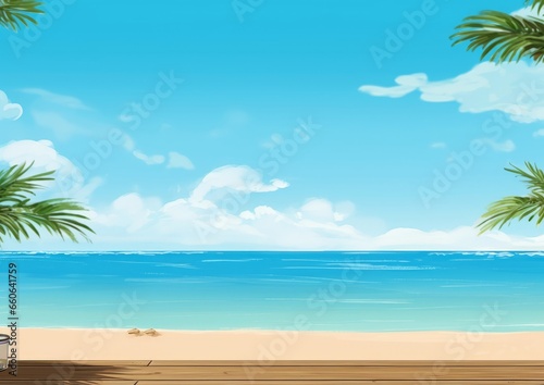 A serene beach with palm trees swaying in the gentle breeze