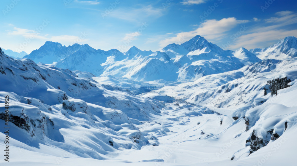ajestic Snowy Mountains - A Winter Wonderland Landscape. Generative AI ajestic Snowy Mountains - A Winter Wonderland Landscape. Generative AI