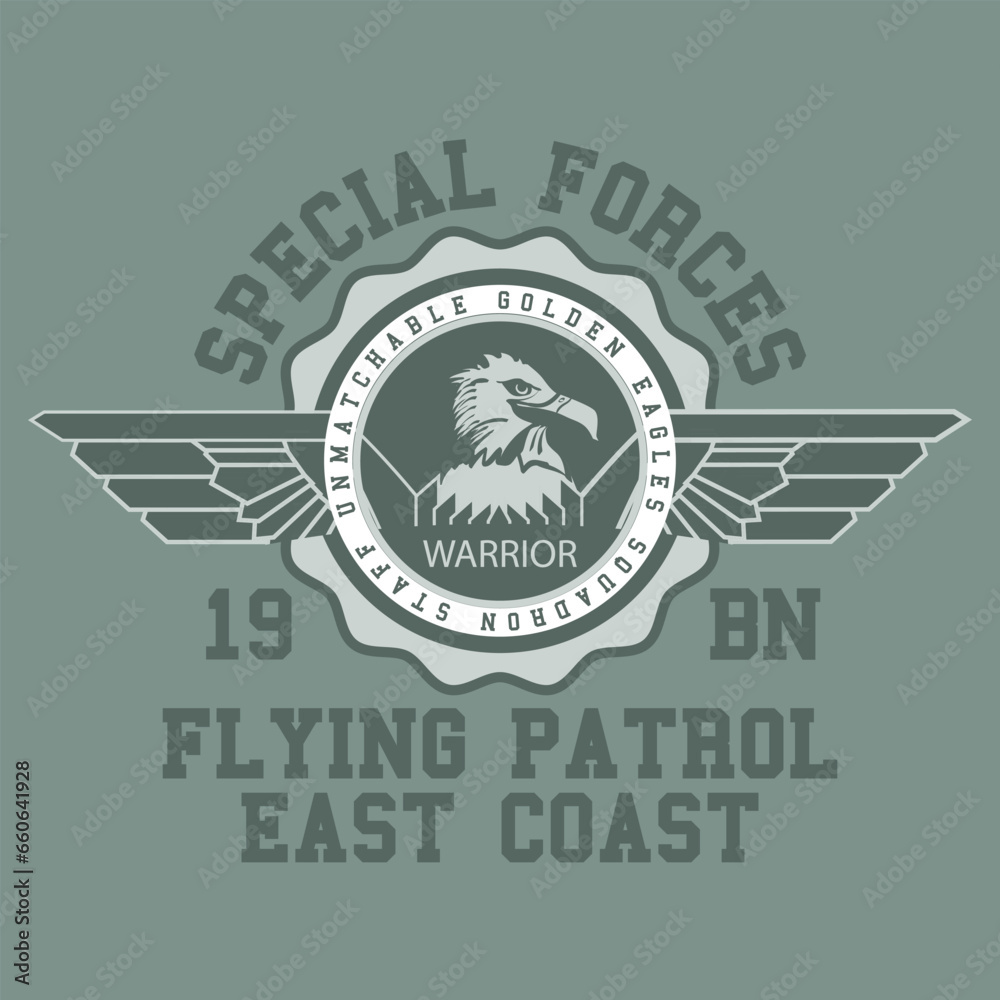 Obraz premium Typographic vector illustration of Military theme badge for t shirt graphics