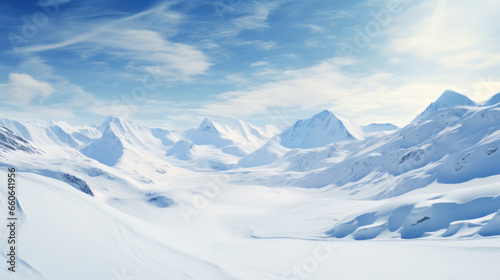 Snow-Blanketed Mountain Majesty: Winter's Serene Beauty in Alpine Wilderness. Generative AI