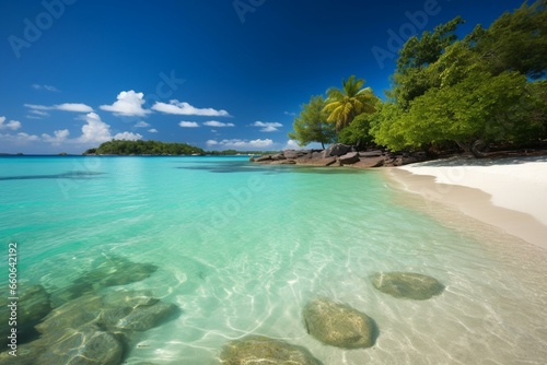 A mesmerizing tropical beach with exceptionally clear waters. Generative AI