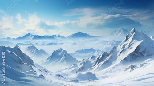 Snow-Drapped Mountains: A Winter Wonderland. Generative AI
