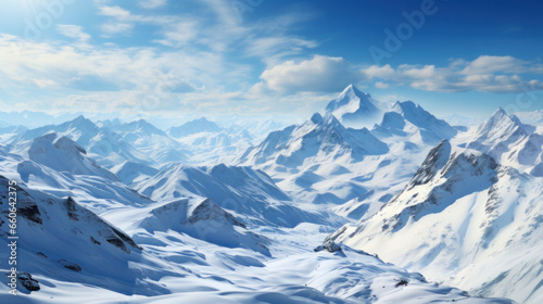 Snow-Drapped Mountains: A Winter Wonderland. Generative AI © Stefan