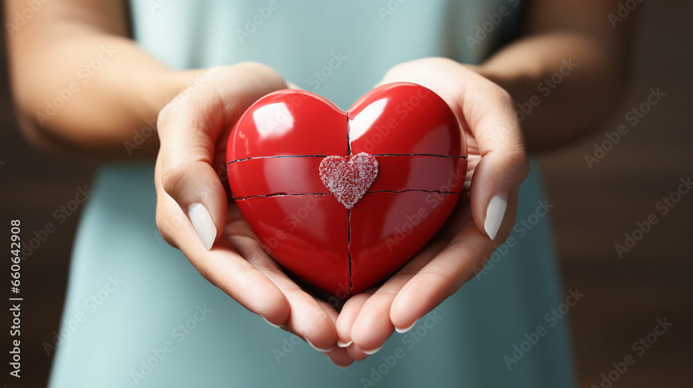 A heart-shaped medical cross embracing a globe, symbolizing love, care, and health for all