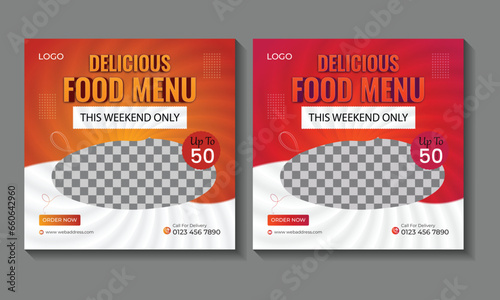 Delicious food menu social media post. Food social media banner design template. (ID: 660642960)