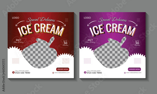 social media post ice cream template. Ice cream business social media post collection for marketing. Delicious (ID: 660643155)