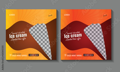 social media post ice cream template. Ice cream business social media post collection for marketing. Delicious (ID: 660643181)