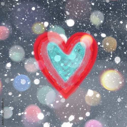 Winter snow background with Red heart