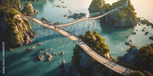 Suspension Bridge Between Islands with Ocean View