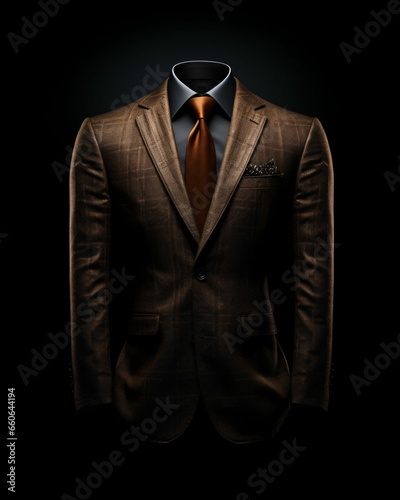 Elegant Brown Men's Suit Isolated on Black Background