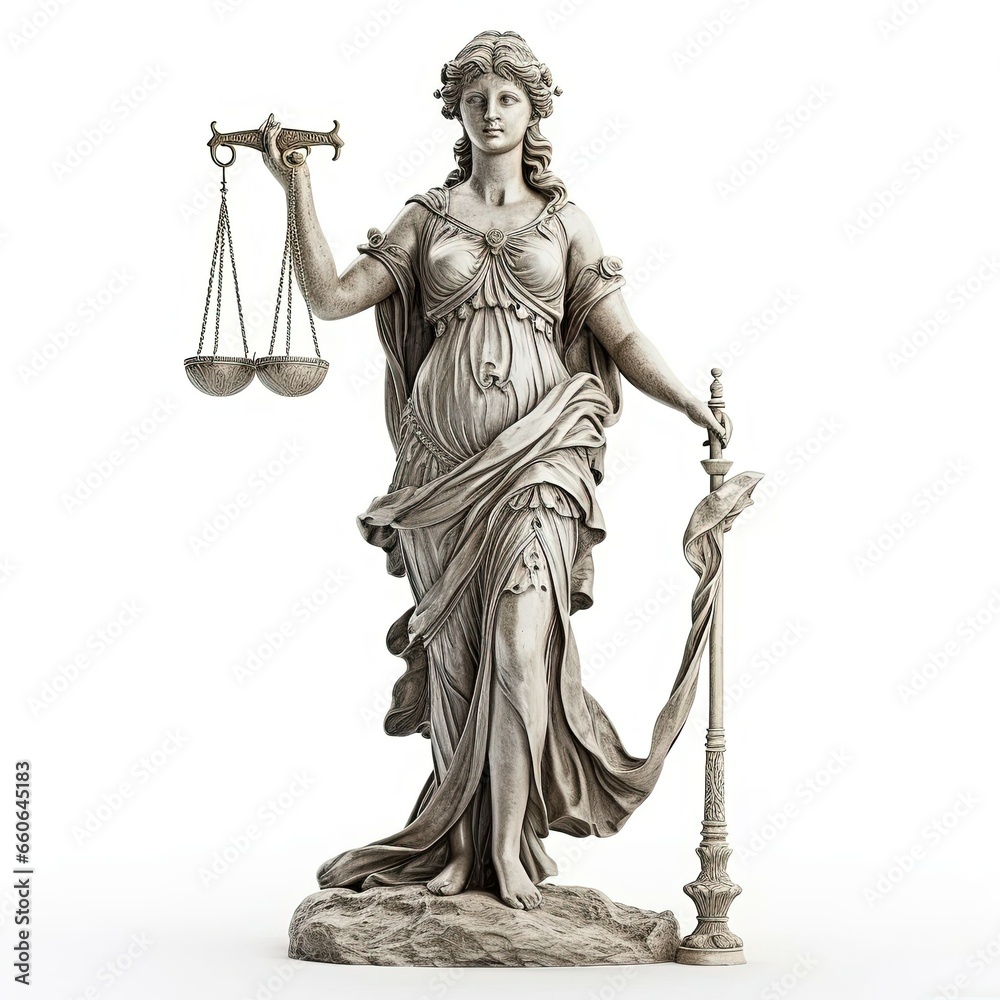 Statute of Themis the Greek Goddess of Justice on white background Statute of Themis the Greek Goddess of Justice on white background
