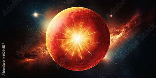 illustrazione di immaginario futuro, gigante pianeta rosso sullo sfondo di una immensa galassia photo