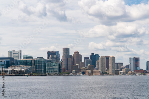 Panoramic Boston city view skyline and Massachusetts Institute of Technology campus at day time. An intellectual, technological, political and educational center. photo