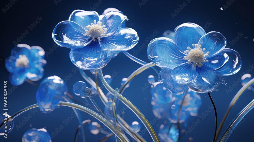 Hyper real glass flowers, blue organic twisting Hyper real glass flowers, blue organic twisting