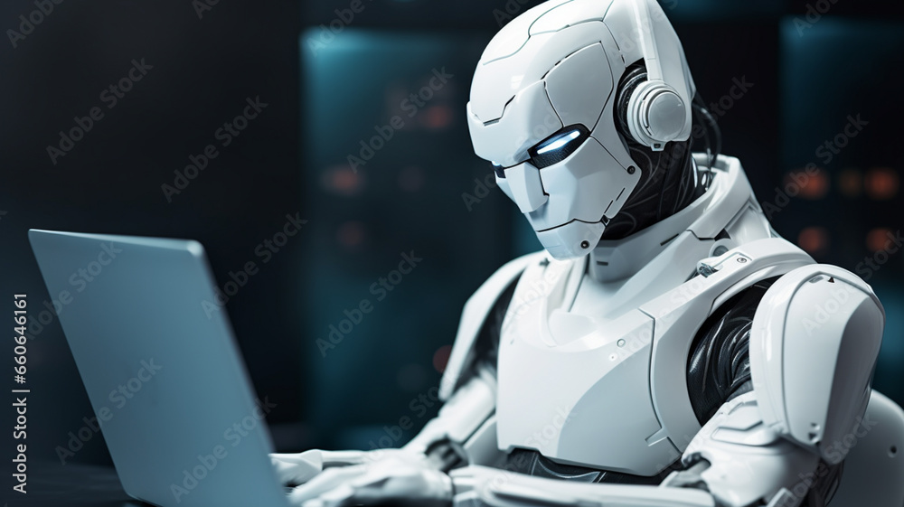 Robot with laptop Robot with laptop