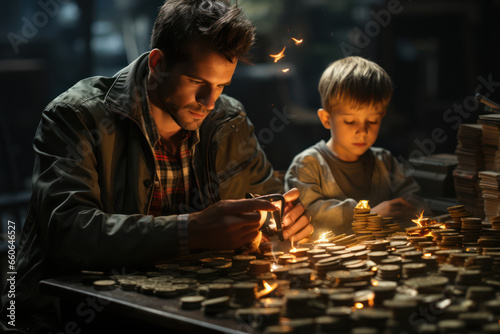 A single parent working multiple jobs to make ends meet, highlighting the challenges of low-wage employment. Concept of working poverty. Generative Ai.