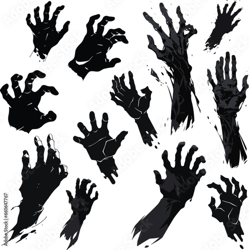 set of hands silhouettes cemetery halloween illustration vector zombie horror halloween hand © Redesigner