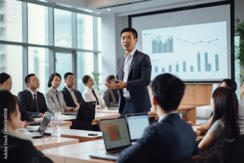 Asian businessman making business presentation at a conference room