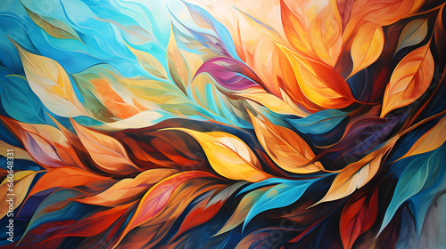 Leaves painting art abstract background for wallpapers, posters, cards, murals, rugs, hangings paint, generative ai photo