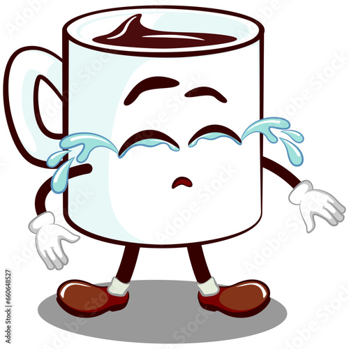 vector mascot character from a cute mug crying sadly