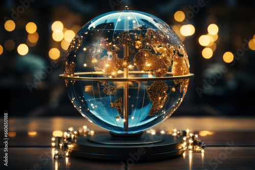 A globe with interconnected arrows  symbolizing global progress and cooperation for a better future. Concept of global unity. Generative Ai.