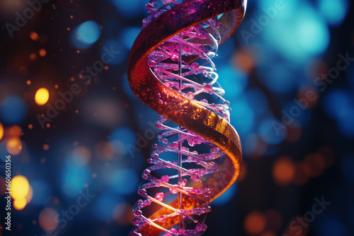 A DNA double helix, representing the genetic code that shapes our physical existence. Concept of biological reality. Generative Ai.