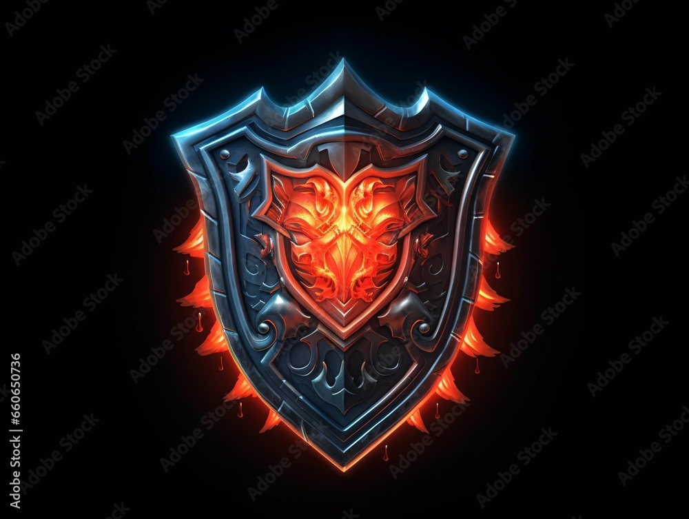 Fantasy Medieval Shield Isolated on Black Background. Shield with Game Style Fantasy Medieval Shield Isolated on Black Background. Shield with Game Style
