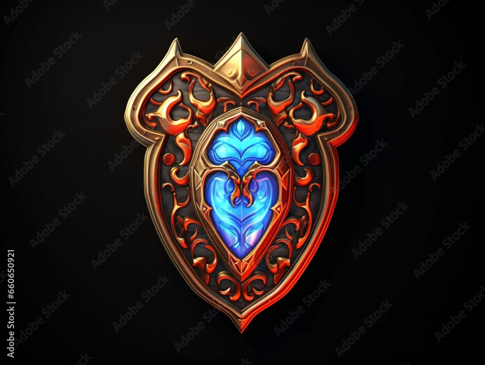 Fantasy Medieval Shield Isolated on Black Background. Shield with Game Style