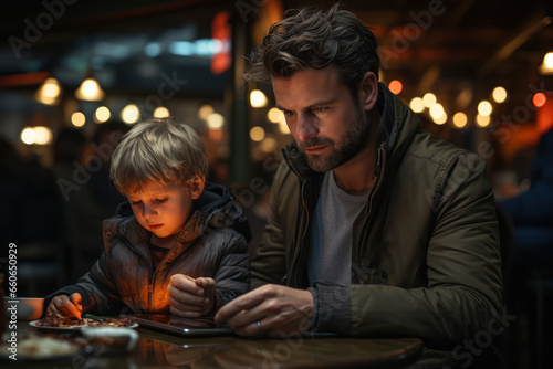A parent concerned about their child s excessive screen time and its potential impact on their mental development. Concept of childhood and social media. Generative Ai.