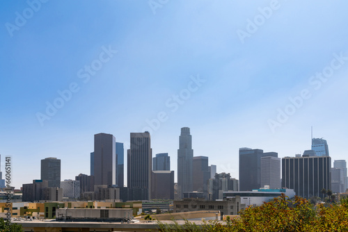 Skyline of Los Angeles downtown at summer day time  California  USA. Skyscrapers of panoramic city center of LA.