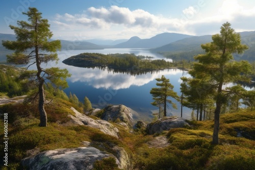 Beautiful landscapes in a Nordic region. Generative AI © Raul