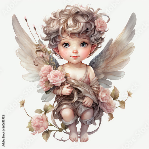 watercolor Cupid figurine clipart, Generative Ai