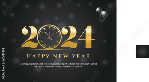 Happy New Year 2024 design. With colorful truncated number illustrations. Premium vector design for poster, banner, greeting, and New Year 2024 celebration